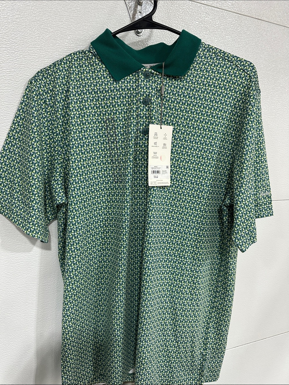 Walter Hagen Green Micro-Pattern Polo with Dark Green Collar